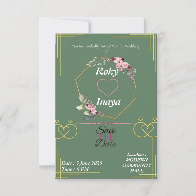 Faire carte d'invitation de mariage vert clair élé (Devant)