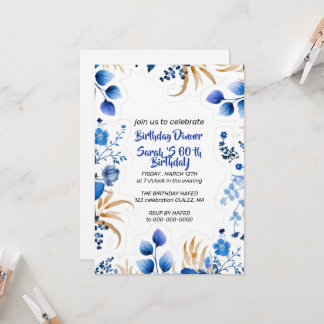 Faire carte d'invitation florale bébé bleu et arge