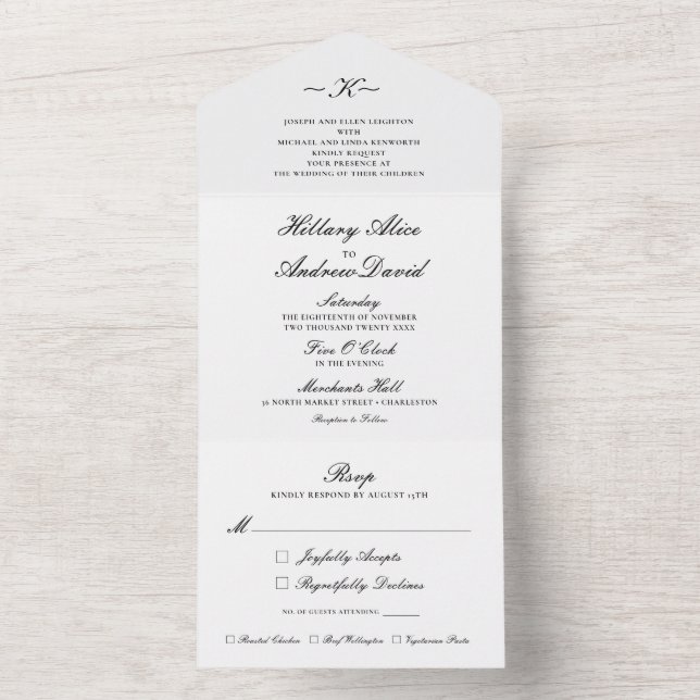 Faire Classique Invitation de Mariage Noir et Blan (À l'intérieur)