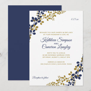 Faire Faire Invitation de Mariage   Bleu Nuit & Or