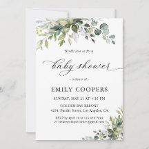 Faire invitation de baby shower Eucalyptus élégant