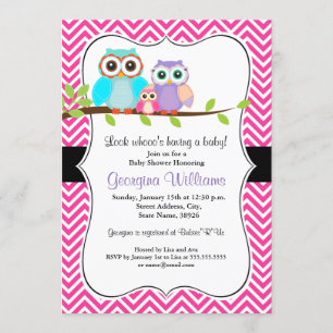 Faire invitation de Baby Shower Fille Hibou. Rose