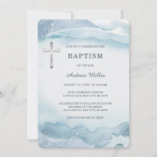 Faire Invitation de Baptême à l'aquarelle bleue po