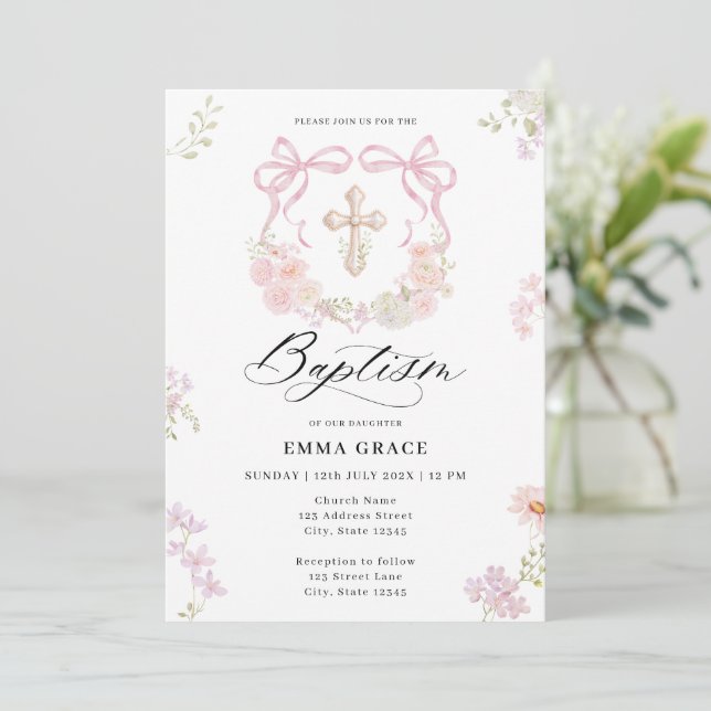 Faire invitation de baptême avec croix et noeud de (Debout devant)