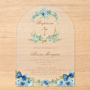 Faire invitation de baptême croix florale bleue él