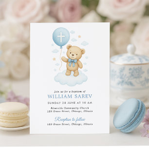 Faire invitation de baptême de garçon Ourson Teddy