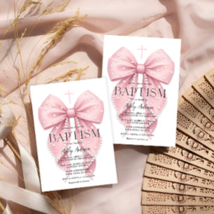 Faire invitation de baptême fille à ruban rose élé