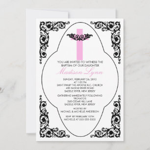 Faire invitation de baptême noir et rose