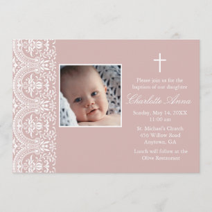 Faire invitation de baptême rose plum et damas bla