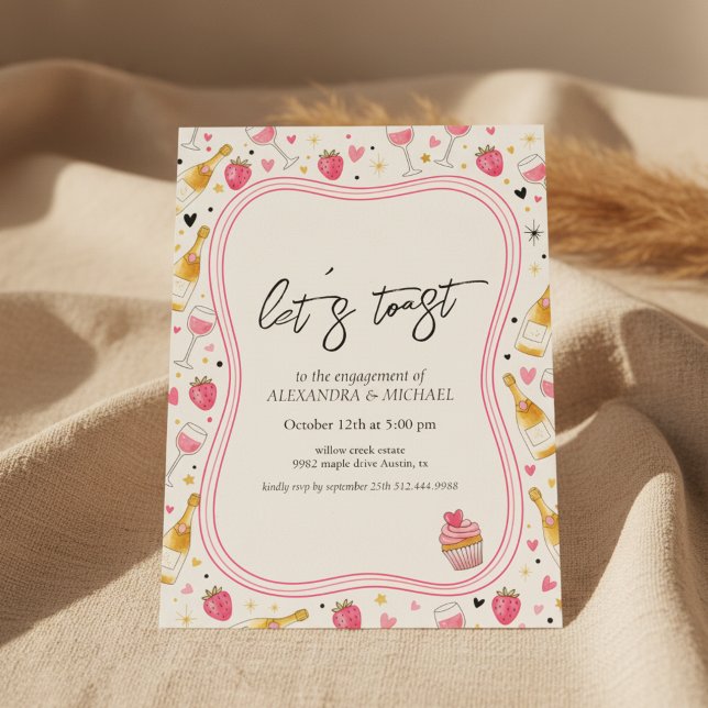 Faire invitation de fiançailles au vin rose capric (Engagement Invitation Design)