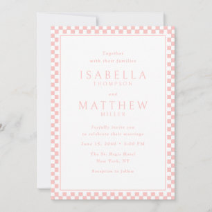 Faire invitation de mariage à cadre à damier rose