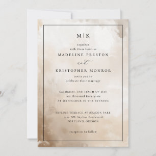 Faire invitation de mariage à l'aquarelle beige él