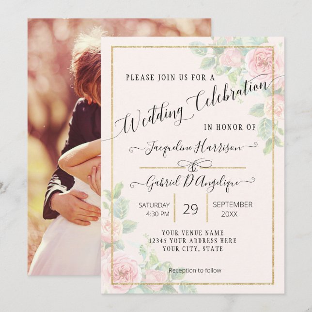 Faire invitation de mariage à l'aquarelle florale  (Devant / Derrière)