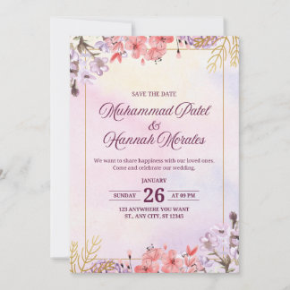 Faire invitation de mariage à l'aquarelle rose et 
