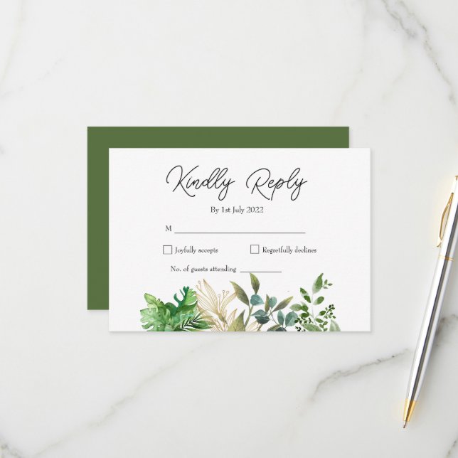 Faire invitation de mariage à motif de feuille bot (Devant/Arrière en situation)