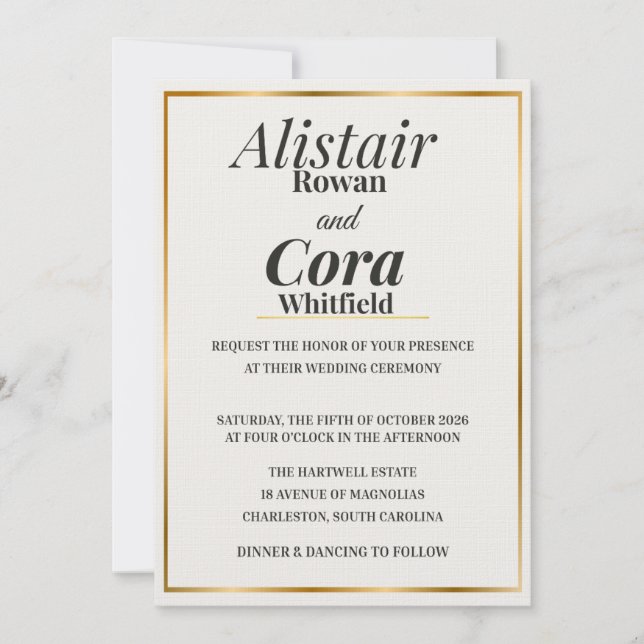 Faire invitation de mariage avec bordure dorée | M (Devant)