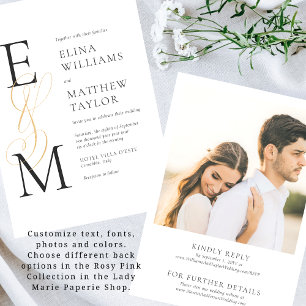 Faire invitation de mariage avec monogramme doré e