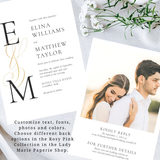 Faire invitation de mariage avec monogramme doré e (Créateur téléchargé)