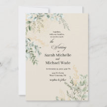 Faire invitation de mariage beige et verdure éléga