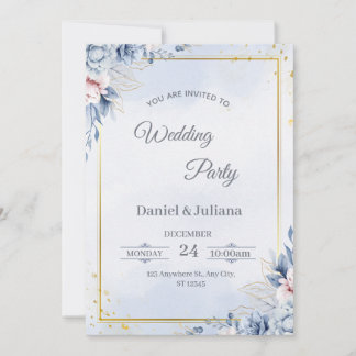 Faire invitation de mariage bleu et or