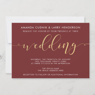 Faire invitation de mariage bordeaux et or