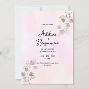Faire invitation de mariage botanique rose poussié