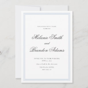Faire invitation de mariage classique bleu poussié
