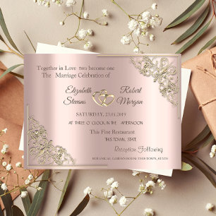 Faire invitation de mariage Cœur doré élégant Rose
