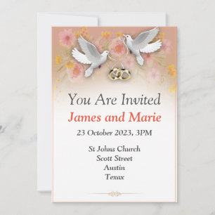 Faire invitation de mariage, colombes et anneaux b