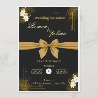 Faire invitation de mariage de luxe noir et or