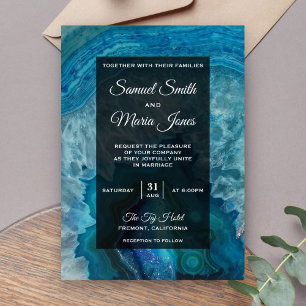 Faire invitation de mariage en agate bleue moderne