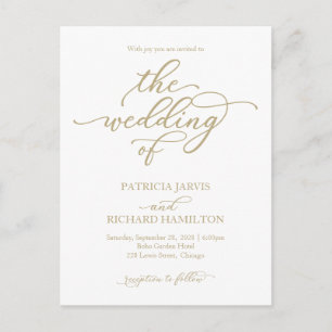 Faire invitation de mariage en calligraphie dorée