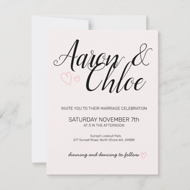 Faire invitation de mariage en calligraphie minima (Devant)