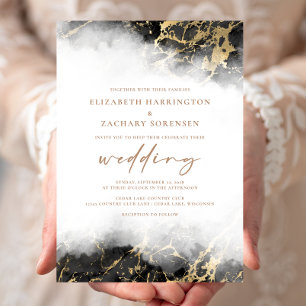 Faire invitation de mariage en marbre noir et or