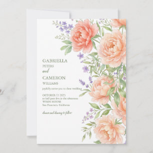 Faire invitation de mariage floral aquarelle pêche