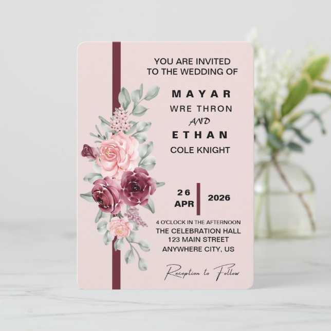 Faire invitation de mariage floral élégant  (Debout devant)