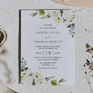 Faire invitation de mariage floral en ivoire blanc