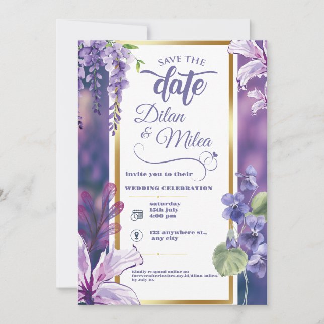 Faire invitation de mariage florale (Devant)