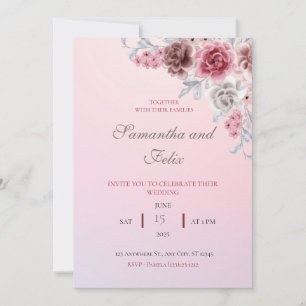 Faire invitation de mariage florale aquarelle rose