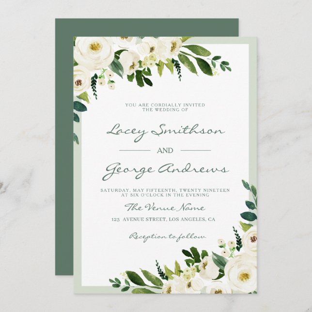 Faire invitation de mariage florale blanche d'été (Devant / Derrière)