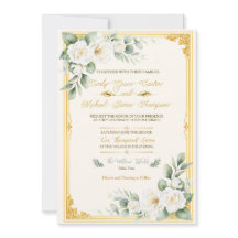 Faire invitation de mariage florale en or