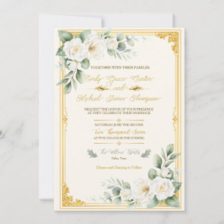 Faire invitation de mariage florale en or