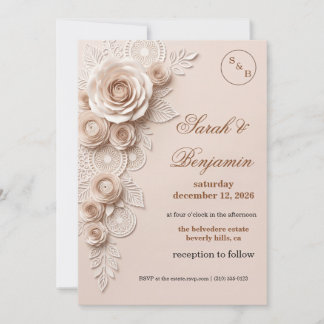 Faire invitation de mariage florale en papier déco
