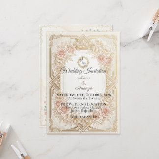 Faire invitation de mariage florale or | Modifiabl