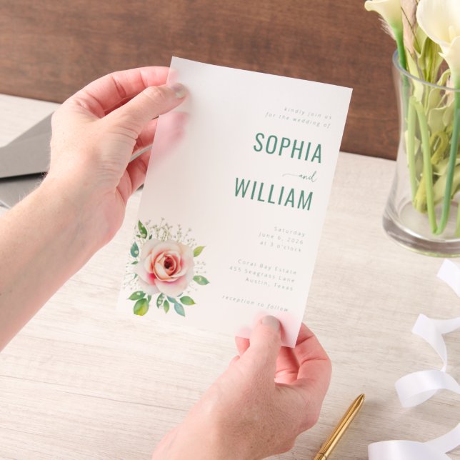 Faire invitation de mariage florale sarcelle éléga (Ordinateur de poche)