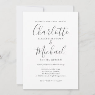 Faire invitation de mariage gris blanc à signature