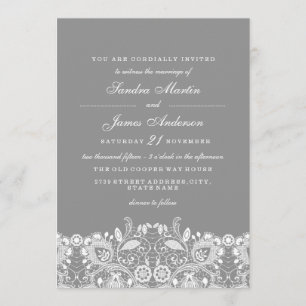 Faire invitation de mariage gris blanc en dentelle