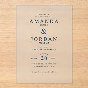 Faire invitation de mariage minimaliste bleu marin