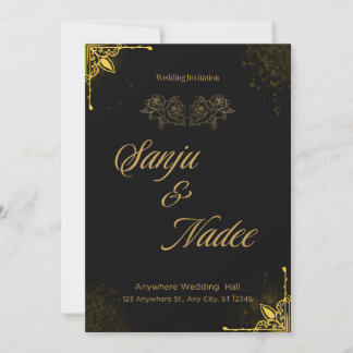 Faire invitation de mariage moderne noir et or
