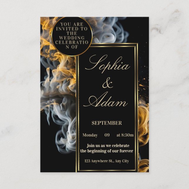 Faire invitation de mariage noir et or (Devant)